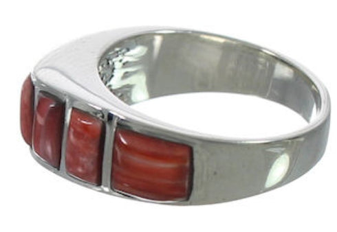 Silver Jewelry Red Oyster Shell Inlay Ring Size 5-3/4 VX36724